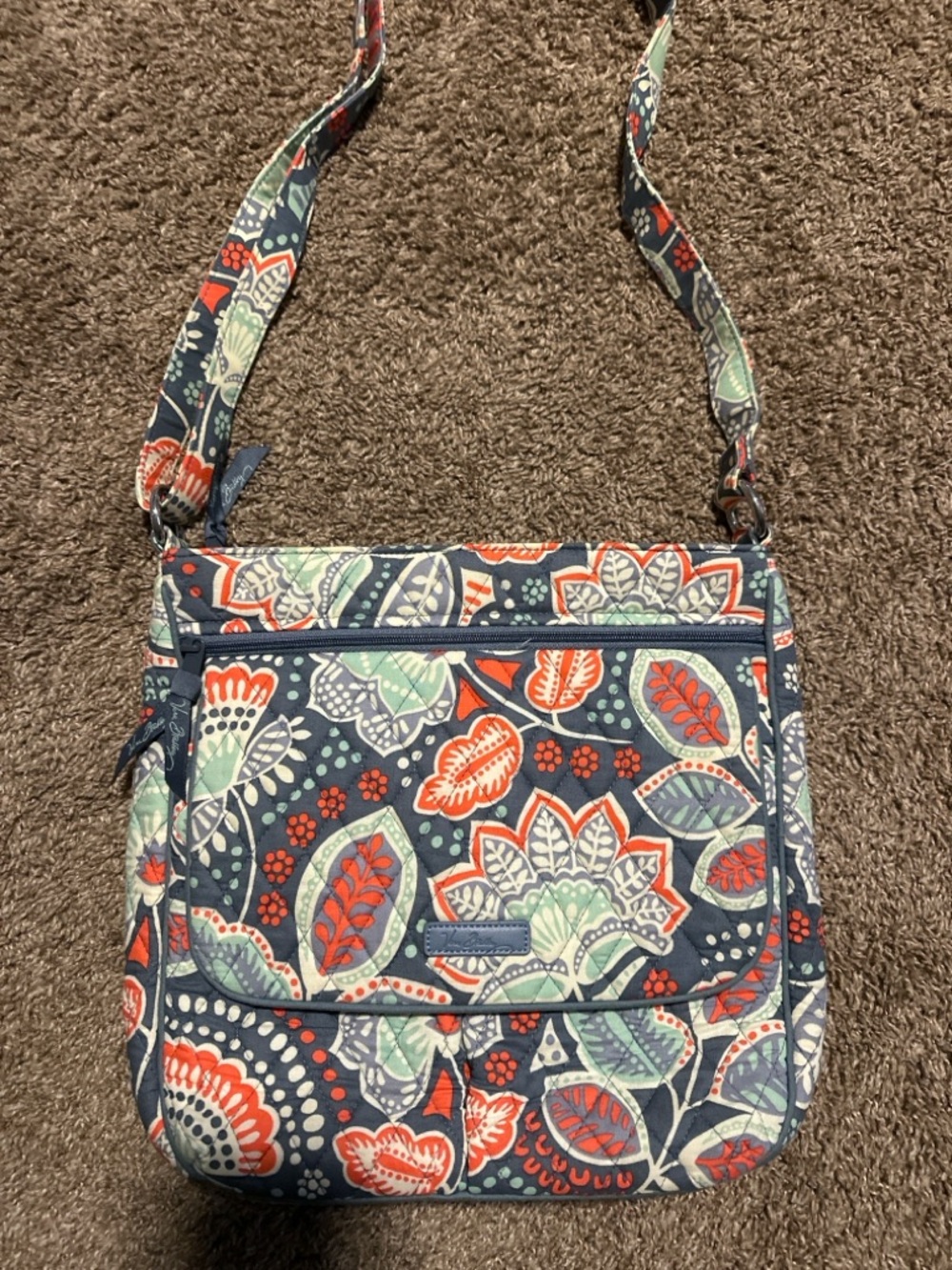 Vera Bradley Navy Crossbody with Coral & Mint Floral Print